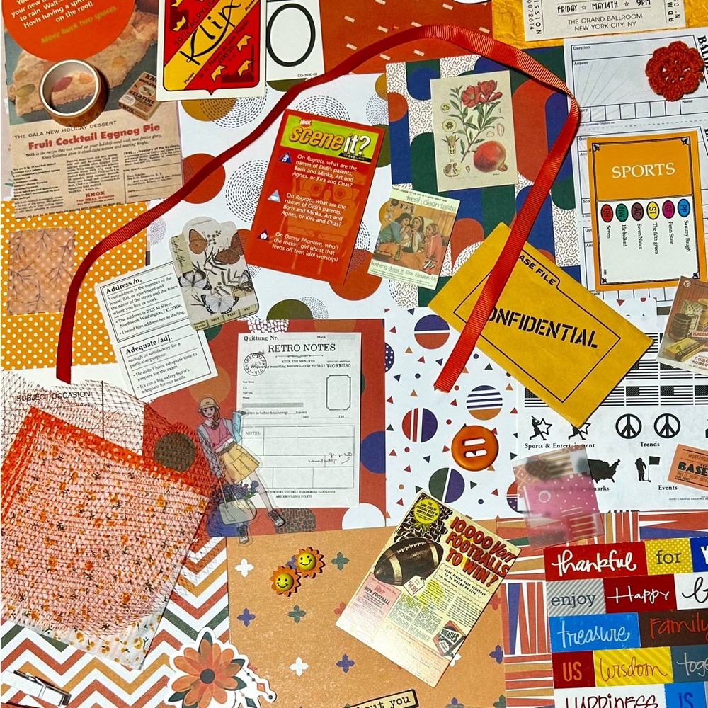 Retro Orange theme scrapbook junk journal kit